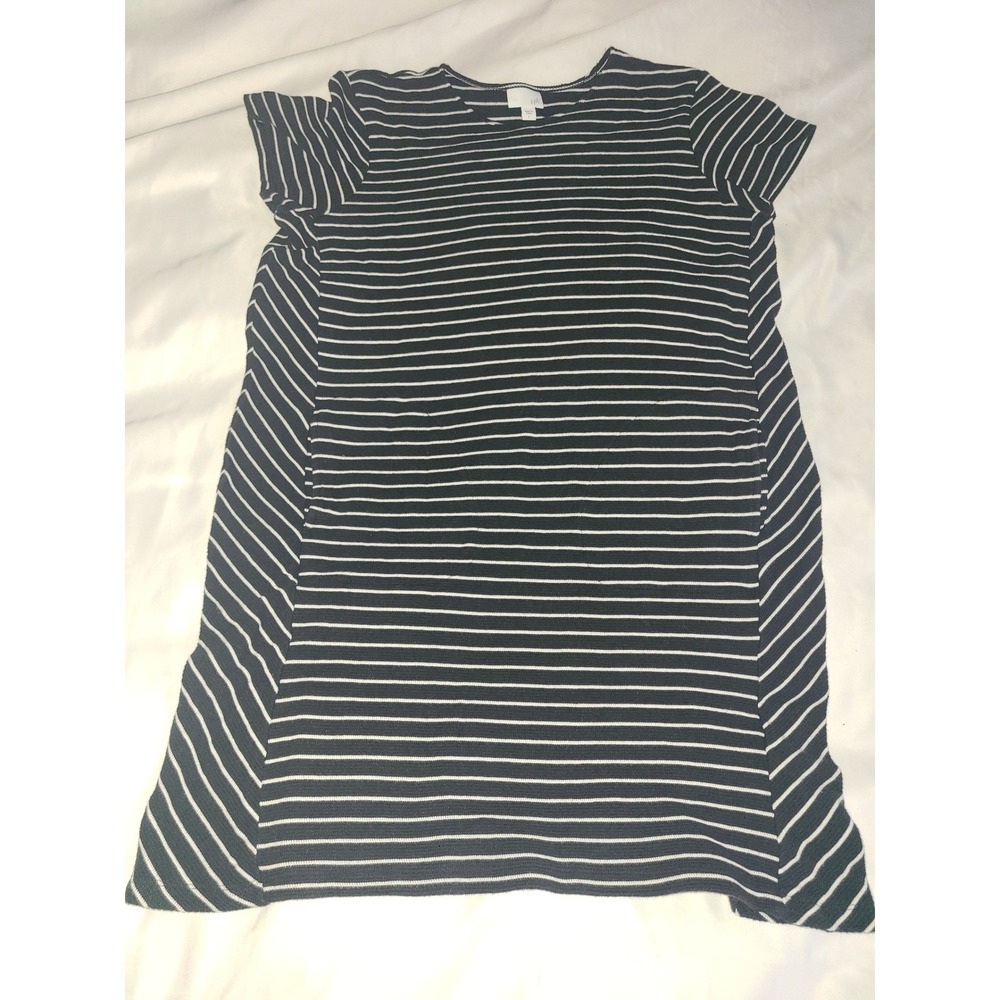 J. Jill Black White Striped Cotton Short Sleeve T-Shirt‎ Dress Large Pockets